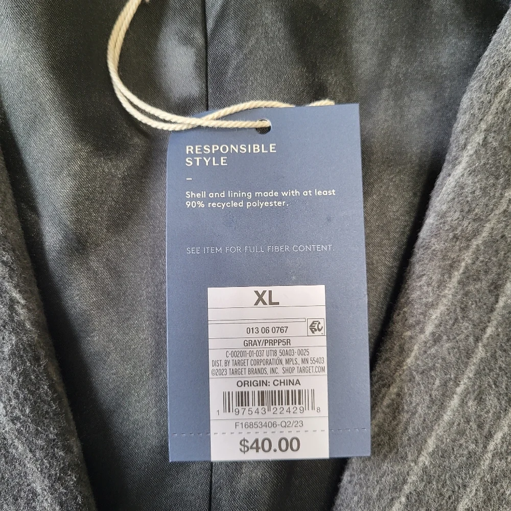 Universal Thread Women's Grey Pinstripe Relaxed Fit Wool-Like Blazer XL New